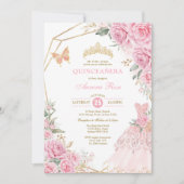Chic Quinceañera Pink Gold Rozen Crown Princess Kaart (Voorkant)