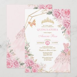 Chic Quinceañera Pink Gold Rozen Crown Princess Kaart