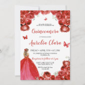 Chic Quinceañera Red Floral Rozen Princess Tiara Kaart (Voorkant)