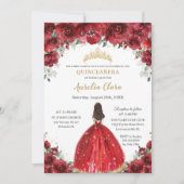 Chic Quinceañera Red Floral Rozen Princess Tiara Kaart (Voorkant)
