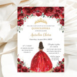 Chic Quinceañera Red Floral Rozen Princess Tiara Kaart<br><div class="desc">Pas deze mooie quinceañera-uitnodiging gemakkelijk en snel aan met eigen tekst. Druk op de knop Aanpassen om de stijl en plaatsing van de tekst verder te herschikken en te formatteren. Overeenkomende objecten in de winkel! c) De Happy Cat Studio</div>