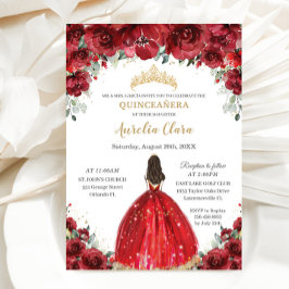 Chic Quinceañera Red Floral Rozen Princess Tiara Kaart