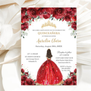 Chic Quinceañera Red Floral Rozen Princess Tiara Kaart