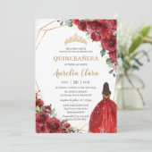 Chic Quinceañera Red Flowers Floral Brown Princess Kaart (Staand voorkant)