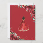 Chic Quinceañera Red Flowers Floral Brown Princess Kaart (Achterkant)