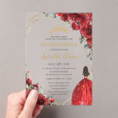 Chic Quinceañera Red Roses Flowers Floral Princess Acryl Uitnodigingen (Insitu (Draagbaar))