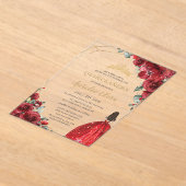 Chic Quinceañera Red Roses Flowers Floral Princess Acryl Uitnodigingen (Laagn)