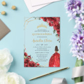 Chic Quinceañera Red Roses Flowers Floral Princess Acryl Uitnodigingen (Insitu (Huwelijk))