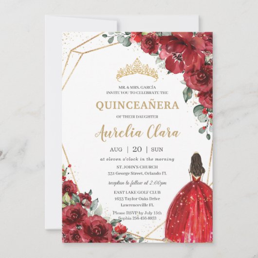 Chic Quinceañera Red Roses Flowers Floral Princess Kaart (Voorkant)