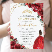 Chic Quinceañera Red Roses Flowers Floral Princess Kaart