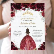 Chic Quinceañera Rich Burgundy Red Floral Princess