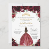 Chic Quinceañera Rich Burgundy Red Floral Princess Kaart (Voorkant)