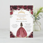 Chic Quinceañera Rich Burgundy Red Floral Princess Kaart (Staand voorkant)