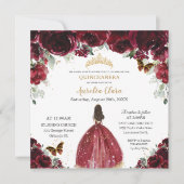 Chic Quinceañera Rich Burgundy Red Floral Princess Kaart (Voorkant)