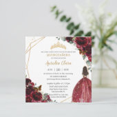 Chic Quinceañera Rich Burgundy Red Floral Tiara Kaart (Staand voorkant)
