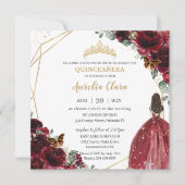 Chic Quinceañera Rich Burgundy Red Floral Tiara Kaart (Voorkant)