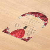 Chic Quinceañera Rode Bloemen Rozen Princess Arch Acryl Uitnodigingen (Laagn)