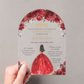 Chic Quinceañera Rode Bloemen Rozen Princess Arch Acryl Uitnodigingen (Insitu (Draagbaar))