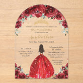 Chic Quinceañera Rode Bloemen Rozen Princess Arch Acryl Uitnodigingen (Voorkant)