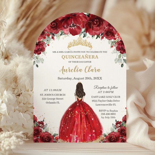 Chic Quinceañera Rode Bloemen Rozen Princess Arch Kaart