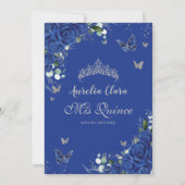 Chic Quinceañera Royal Blue Bloemen  Zilver Save The Date (Achterkant)