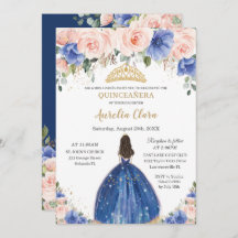 Chic Quinceañera Royal Blue Blush Floral Princess