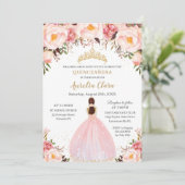 Chic Quinceañera Soft Blush Floral Princess Kaart (Staand voorkant)