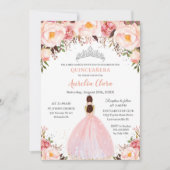 Chic Quinceañera Soft Blush Floral Princess Silver Kaart (Voorkant)