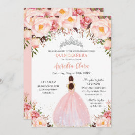 Chic Quinceañera Soft Blush Floral Princess Silver Kaart