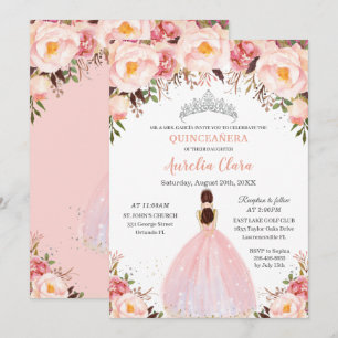 Chic Quinceañera Soft Blush Floral Princess Silver Kaart