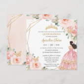 Chic Quinceañera Soft Blush Pink Floral Princess Kaart (Voorkant / Achterkant)