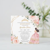 Chic Quinceañera Soft Blush Pink Floral Princess Kaart (Staand voorkant)