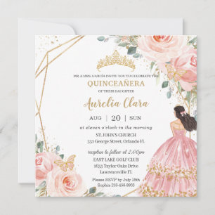 Chic Quinceañera Soft Blush Pink Floral Princess Kaart