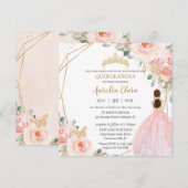 Chic Quinceañera Soft Blush Pink Floral Tiara Kaart (Voorkant / Achterkant)