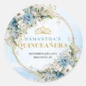Chic Quinceañera Sticker Dusty Blue Gold Floral (Voorkant)