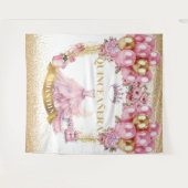 Chic Quinceañera Tapestry Roze Jurk Gouden Kroon Wandkleed (Voorkant (horizontaal))