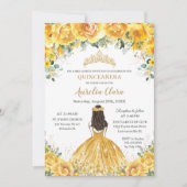 Chic Quinceañera Yellow Floral Princess Birthday Kaart (Voorkant)