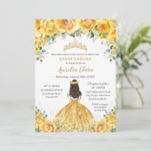 Chic Quinceañera Yellow Floral Princess Birthday Kaart (Staand voorkant)