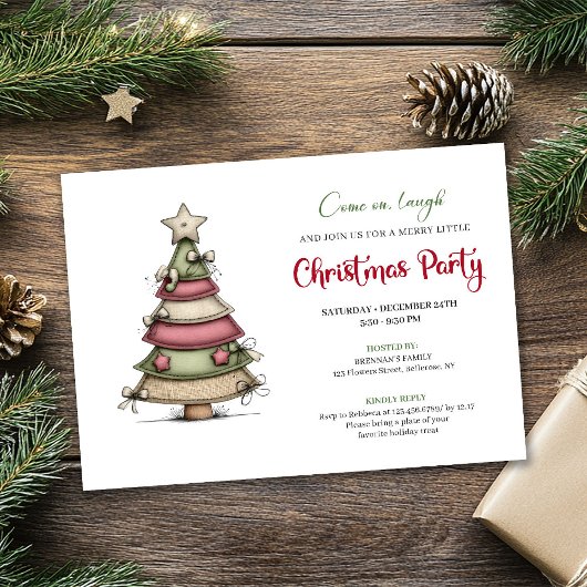 Chic Quirky Christmas Tree Holiday Party Invite Kaart