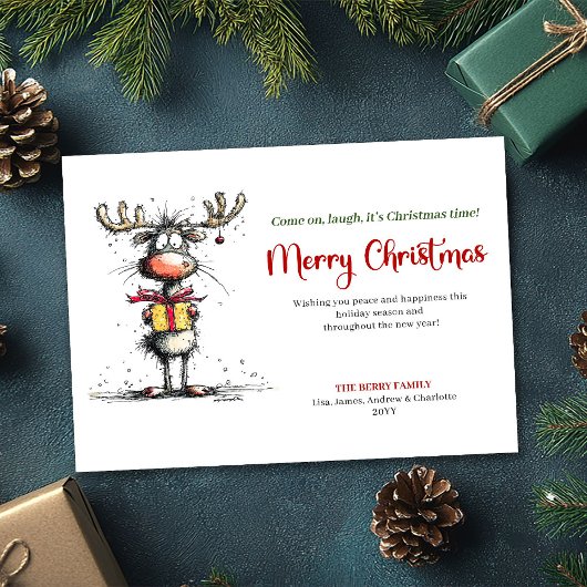 Chic Quirky Reindeer Christmas Greeting Card Feestdagenkaart