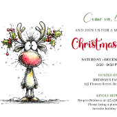Chic quirky reindeer Christmas party invitation Kaart