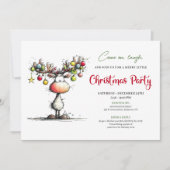 Chic quirky reindeer Christmas party invitation Kaart (Voorkant)