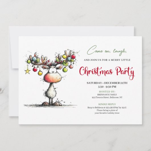 Chic quirky reindeer Christmas party invitation Kaart (Voorkant)
