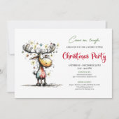 Chic Quirky Reindeer Festive Party Invitation Kaart (Voorkant)
