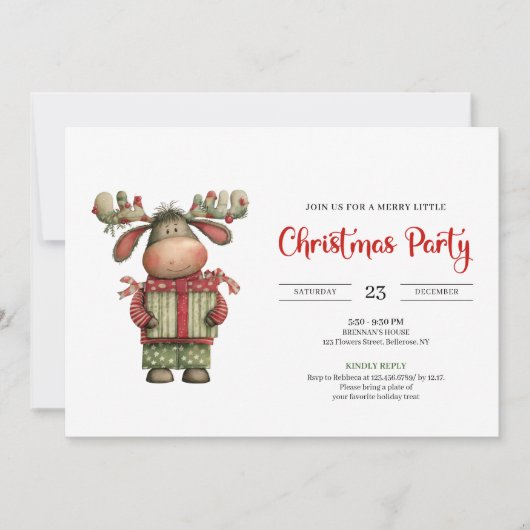 Chic Quirky Reindeer watercolor Christmas invite Kaart (Voorkant)