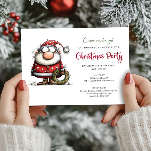 Chic Quirky Santa Claus Cartoon Party Invitation Kaart