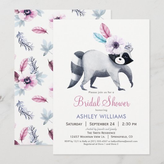Chic Raccoon Bruids Douche Uitnodiging (Voorkant / Achterkant)