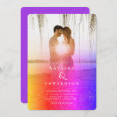 Chic Rainbow Abstract Overlay Photo Wedding Kaart (Voorkant / Achterkant)