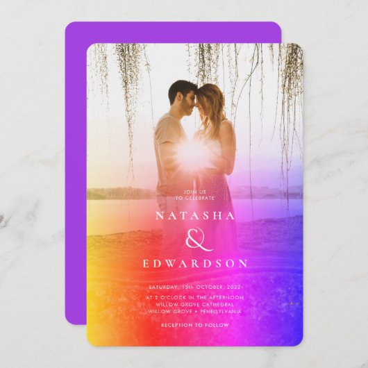 Chic Rainbow Abstract Overlay Photo Wedding Kaart (Voorkant / Achterkant)