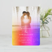 Chic Rainbow Abstract Overlay Photo Wedding Kaart (Staand voorkant)
